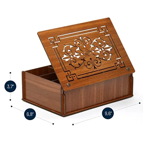 RoyalHouse Premium Wood (Hard MDF) Tea Storage Box Organizer (Brown), Eco-Friendly Multi-Functional Decorative Box, 9 Compartments For Assorted Variety Of Tea Bags and Small Items {5}