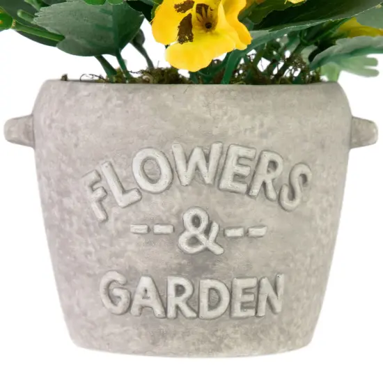 Northlight Pansy Artificial Floral Arrangement in "Flowers & Garden" Pot - 7" - Yellow {5}