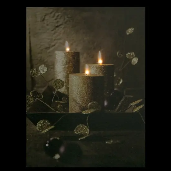 Northlight LED Lighted Glittery Gold Flickering Candles Christmas Canvas Wall Art 15.75" x 11.75" {4}