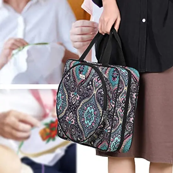 Embroidery Project Bag, Square Embroidery Supplies Storage Tote Bag, Portable Craft Carry Case for Embroidery Kits and Cross Stitch Kits Tools, Multiple Pockets, Totem, Bag Only {6}