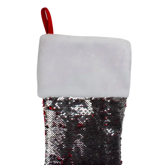 Northlight 22" Red and Silver Reversible Sequined Christmas Stocking {5}