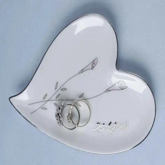 Roman 25th Silver Wedding Anniversary Heart Shaped Ring Holder #11082 White {4}