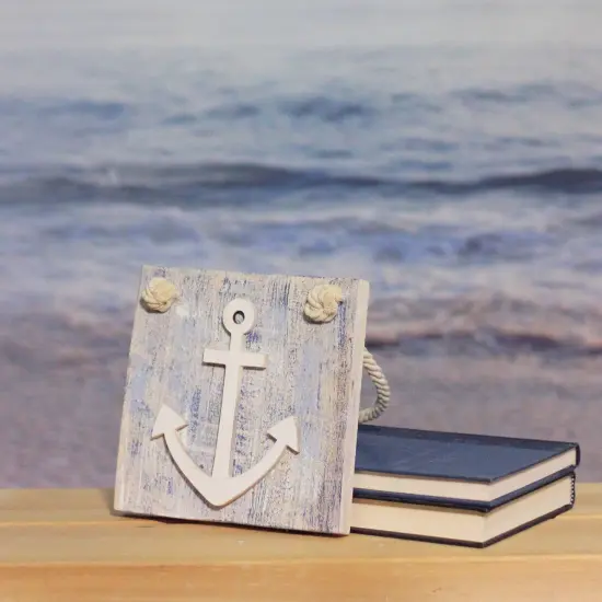 Northlight 7.25&rdquo; Blue and White Cape Cod Inspired Anchor Wall Hanging Plaque {4}