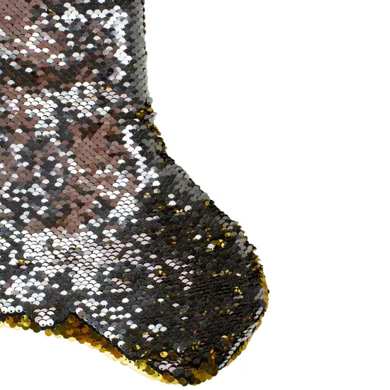 Northlight 22.75" Gold and Silver Reversible Sequined Christmas Stocking {5}