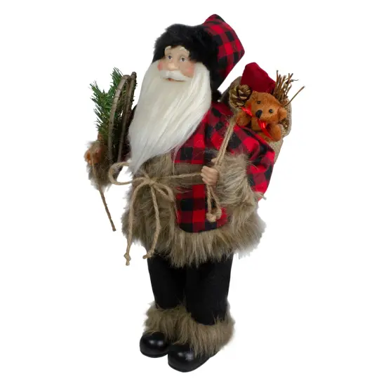 Northlight Standing Santa Christmas Figure with Snow Shoes and Bear - 18" Red {4}