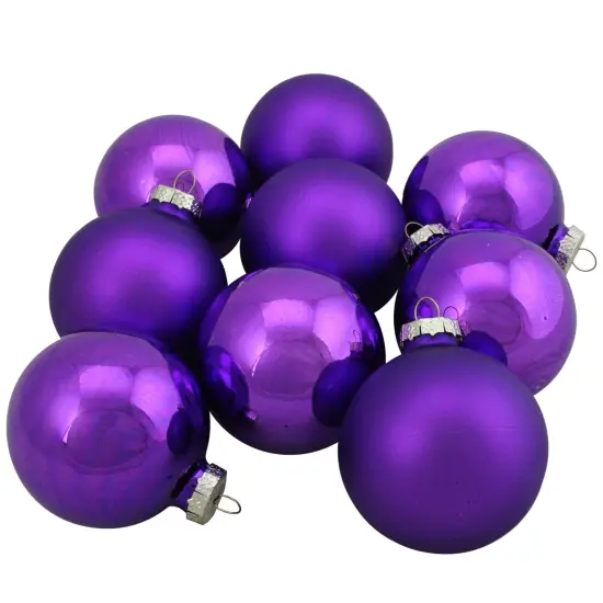 Northlight 2-Finish Glass Ball Christmas Ornaments - 2.5" (60mm) - Grape Purple - 9ct {4}