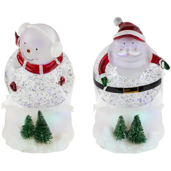 Northlight LED Lighted Color Changing Skiing Santa and Snowman Acrylic Christmas Snow Globes - 7.25" - Set of 2 White {4}