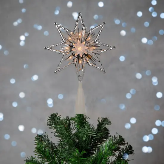 Northlight 8" Lighted Silver Tinsel Star Christmas Tree Topper - Clear Lights, White Wire {3}