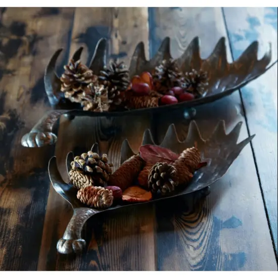 Melrose Set of 2 Bronze and Brown Elk Horn Christmas Tabletop Trays 22" {4}