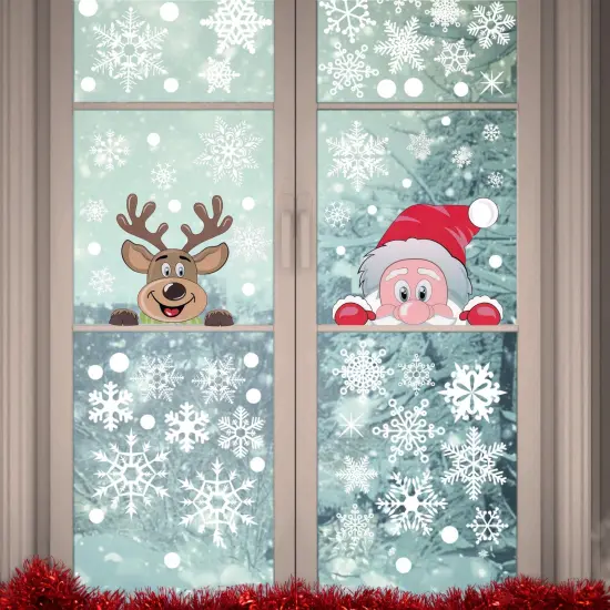 Wrapables Snowflake Window Clings Decal Stickers, Christmas Winter Decoration for Glass Windows 3pc Santa + Deer {4}