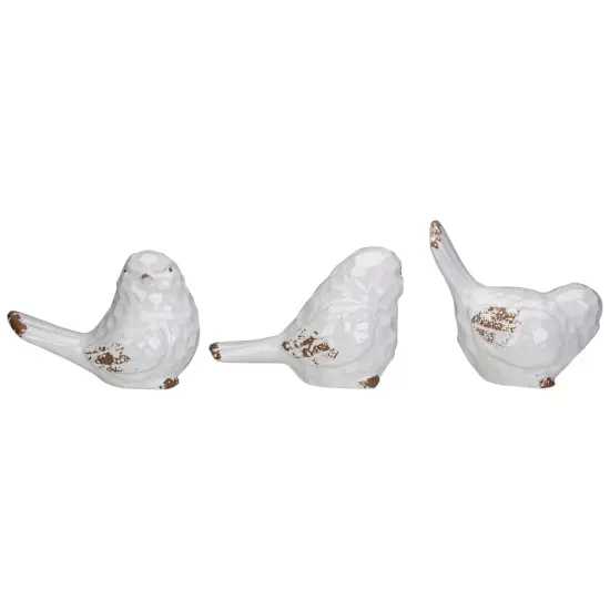 Tii Collections Set of 3 Shiny White Rustic Textured Tabletop Bird Figurines 5.75" {4}