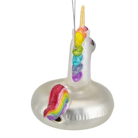 Northlight 6.5" Rainbow Unicorn Pool Float Glass Christmas Ornament White {6}