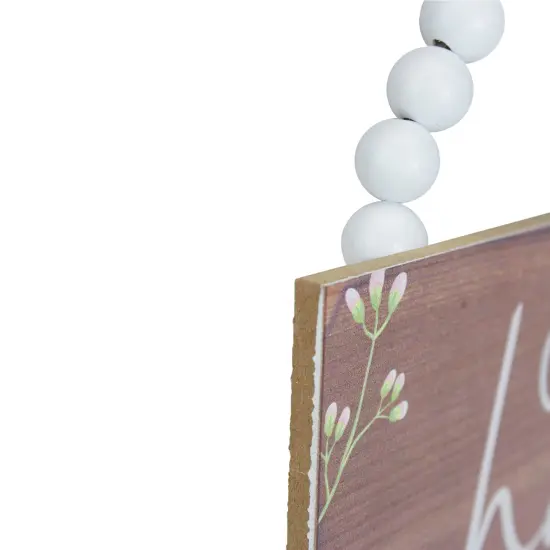 Northlight Beaded Hanger "Our Happy Place" Floral Wall Art Plaque - 7.75" Brown {5}