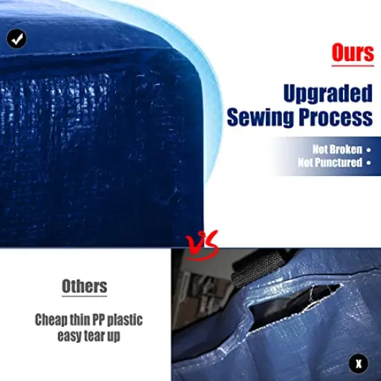 4 Pack Heavy Duty Extra Large Moving Bags with Backpack Straps - Strong Handles & Zippers, Storage Totes For Space Saving, Fold Flat, Alternative to Moving Box (X-Large-Set of 4, Blue) {6}