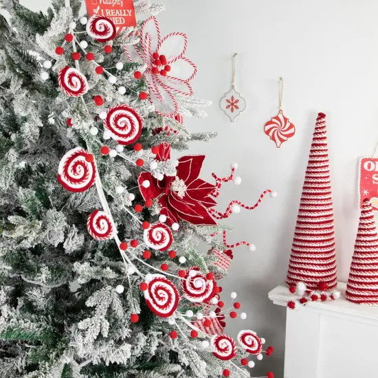 Northlight 30" Candy Cane Swirls and Pom Poms Christmas Garland Red {4}