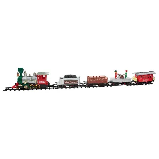 Northlight 35pc Silver and Red Battery Operated Lighted and Animated Classic Train Set with Sound {5}