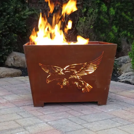 Esschert Design 24" Brown Rustic Finish American Flag and Eagle Square Outdoor Fire Basket {4}