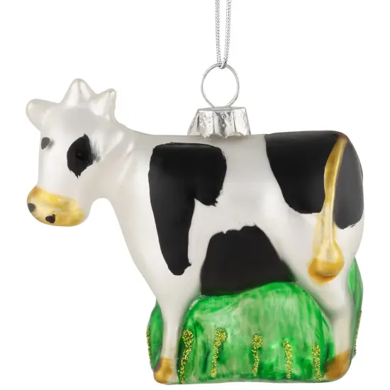 Northlight 3" White and Black Cow Glass Christmas Ornament {4}