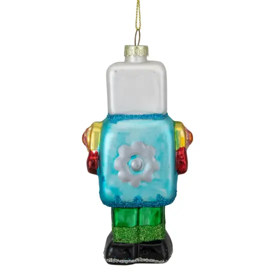 Northlight Glittered Robot Glass Christmas Ornament - 4.75" - Multi-Colored Blue {6}