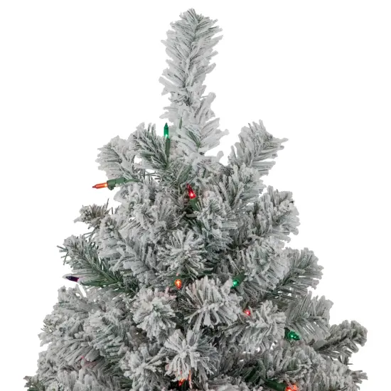 Northlight 4.5' Pre-Lit Flocked Madison Pine Artificial Christmas Tree, Multi Lights Green {6}