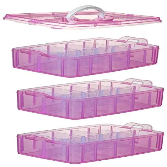 Bead Organizer,3-Tier Craft Organizers and Storage,Stackable Storage Containers with 30 Compartments Dividers for Washi Tape,Toy, Nail,Art Supplies, Fishing Tackle, Pink {6}