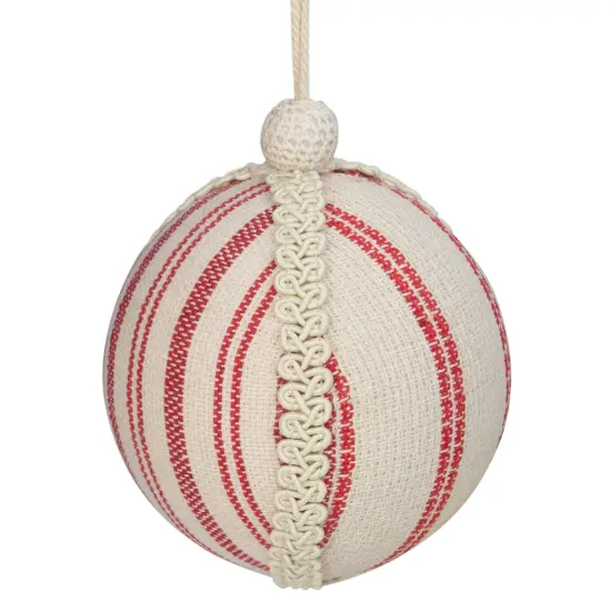 Northlight 4.75" White and Red Striped Ball Christmas Ornament with Rope Accent {4}
