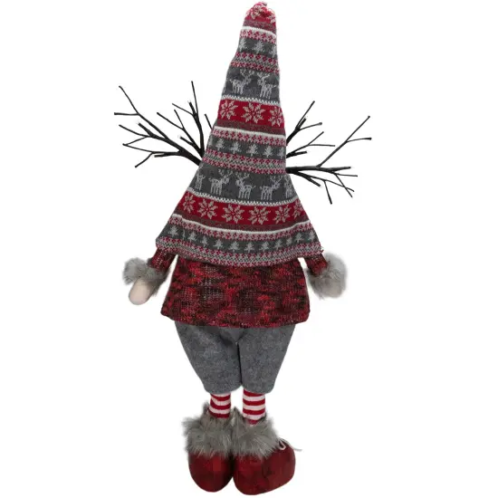 Northlight LED Lighted Nordic Hat Standing Santa Christmas Gnome with Antlers - 30" - Gray Red {6}