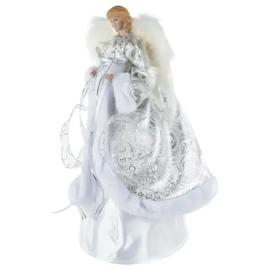 Northlight 18" Lighted White and Silver Angel in a Dress Christmas Tree Topper - Warm White Lights {5}