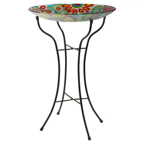 Northlight 18" Pastel Pink and Blue Flowers Hand Painted Glass Outdoor Patio Bird Bath {4}