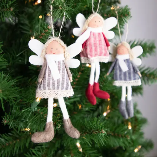 Northlight Angel Doll with Wings Christmas Ornaments - 6" - Red, Brown and Blue - Set of 3 White {4}