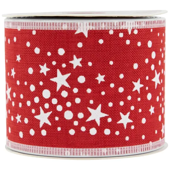 Northlight Red and White Stars Wired Craft Christmas Ribbon 2.5" x 10 Yards {5}