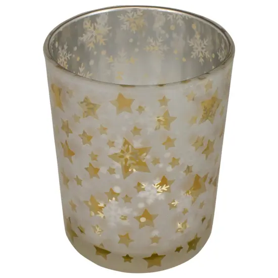 Northlight 5" Matte Silver and Gold Stars and Snowflakes Flameless Glass Candle Holder {4}