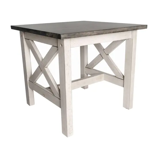 Merrick Lane Matty Rustic End Table, Farmhouse Style Solid Wood Accent Table AcaciaGry/RusticWht {1}