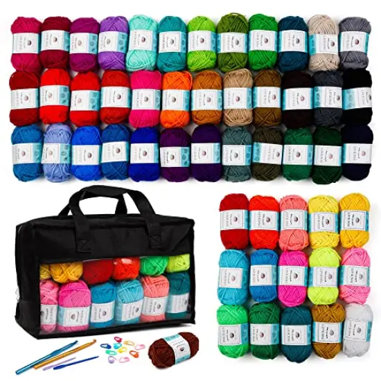 52 Acrylic Yarn Skeins, 1820 Yards 52 Colors, 2 Crochet Hooks, 2 Weaving Needles, 10 Stitch Markers, 1 Bag, for Crocheting & Knitting, Gift Beginners and Adults {2}