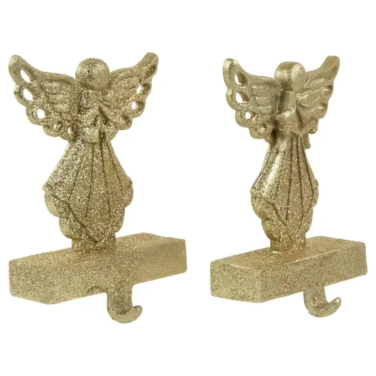 Northlight Angel Glittered Christmas Stocking Holders - 5.5" - Gold - Set of 2 {7}