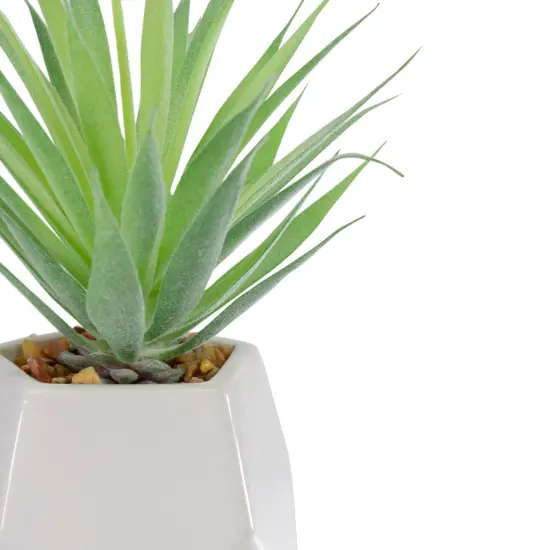 Northlight Artificial Sword Grass in a White Geometric Ceramic Pot - 7.5" {5}