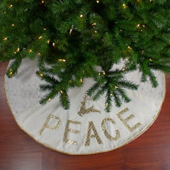 Northlight 48" Cream and Gold Peace and Reindeer Christmas Tree Skirt Ivory {1}