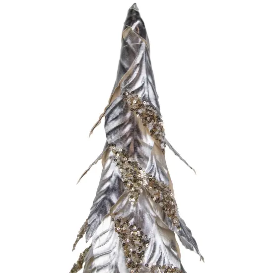 Northlight Sequined Layered Leaves Christmas Cone Tree - 26" - Platinum and Champagne Finish Silver {4}