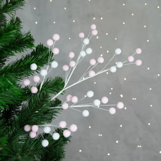Northlight 24" Pink and White Pom Pom Christmas Spray {3}