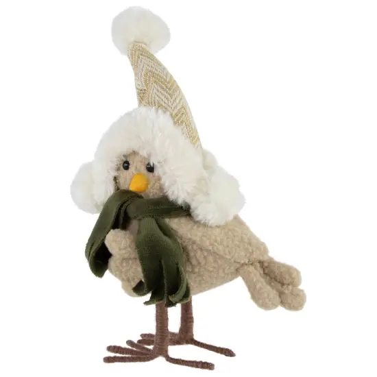 Northlight Plush Left Facing Standing Bird in Winter Apparel Christmas Figurine - 9" Beige {4}