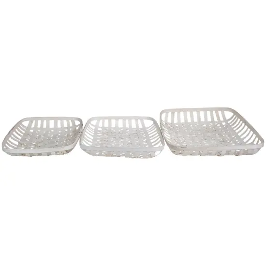 Northlight Rectangular Lattice Tobacco Baskets - White - Set of 3 {4}