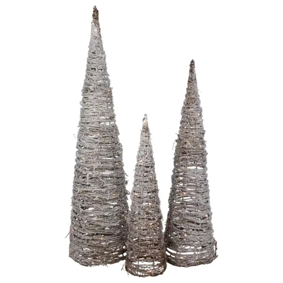 Northlight LED Lighted Snowy Rattan Christmas Cone Tree Decorations - 3.25' - Set of 3 Brown {5}