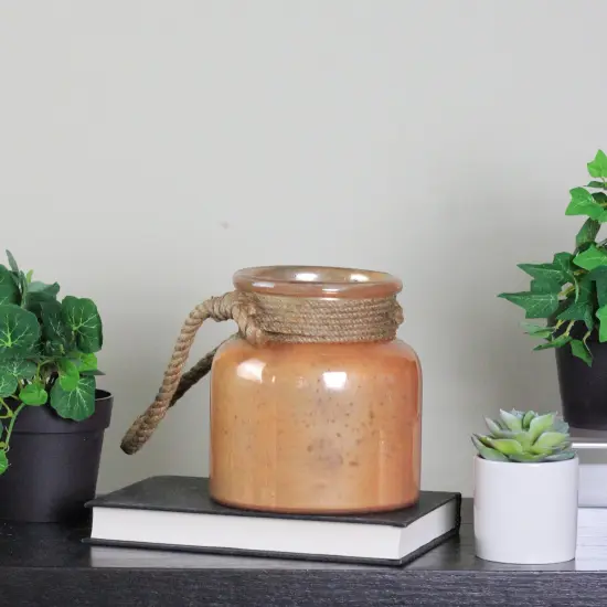 Kaemingk 6.25" Brown Distressed Glass Hurricane Decor with Rope {4}