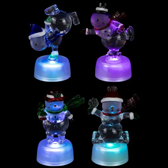Northlight LED Lighted Color Changing Snowmen Acrylic Christmas Decorations - 4.25" - Set of 4 Clear {6}