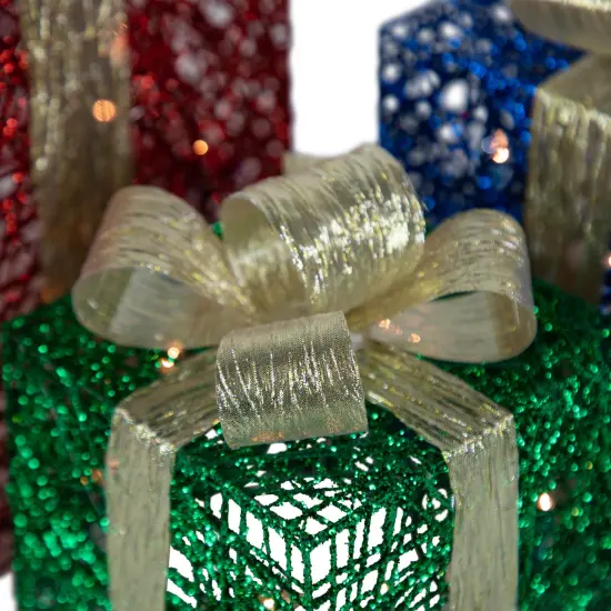 Northlight Set of 3 Lighted Red, Blue and Green Gift Boxes Christmas Decorations 9.75" {5}