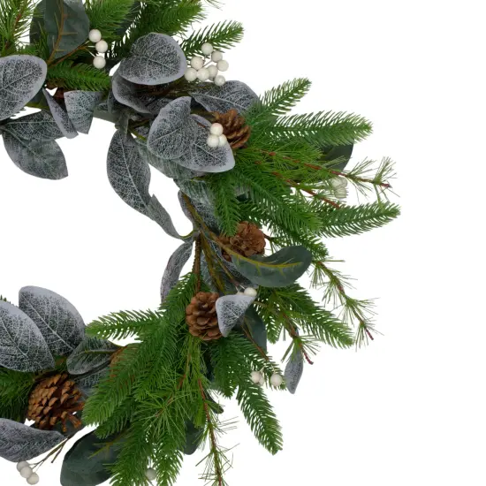 Northlight Real Touch&trade;️ Mixed Pine White Berries and Pinecones Artificial Christmas Wreath - 24" - Unlit Green {4}