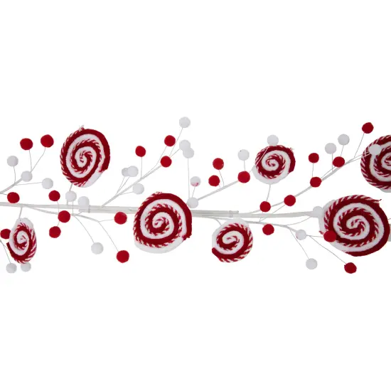 Northlight 30" Candy Cane Swirls and Pom Poms Christmas Garland Red {5}