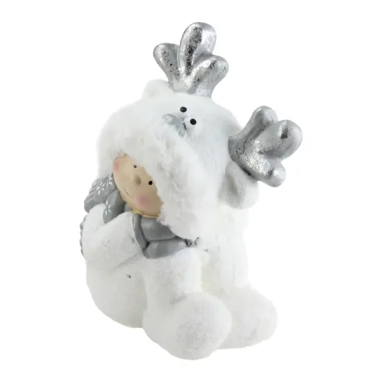 Northlight Smiling Child with Reindeer Snow Suit Christmas Decoration - 12.5" White {4}