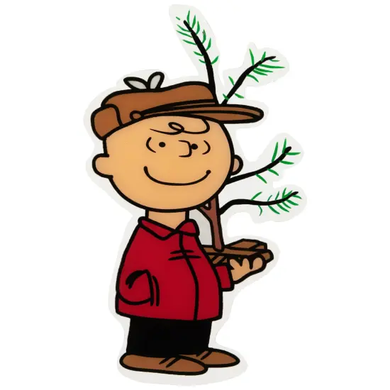 Northlight Peanuts Charlie Brown with Iconic Tree Double Sided Christmas Window Cling Decoration Red {6}