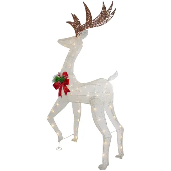 Northlight 60" LED Lighted Glitter Reindeer with Red Bow Outdoor Christmas Decoration White {6}